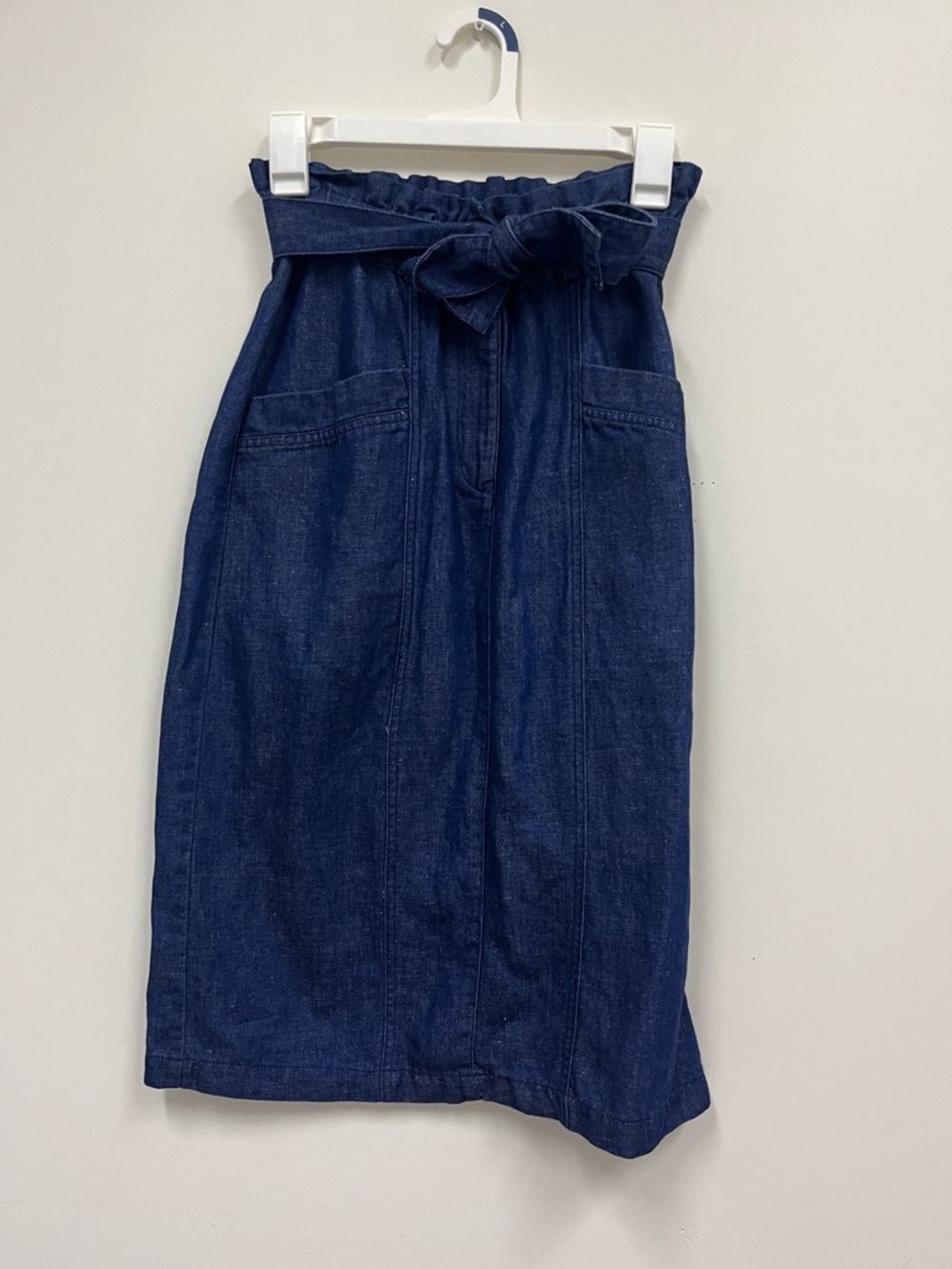 Amour Vert Indigo Paper bag Waist Denim Midi Skirt size S